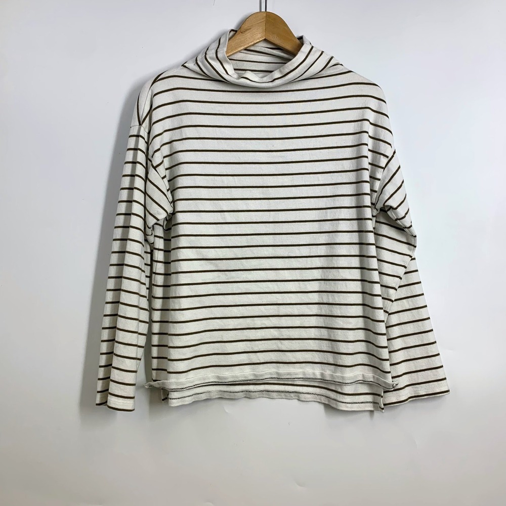 Garnet Hill Striped Turtleneck Long Sleeve Top‎ Womens Size S Organic Cotton